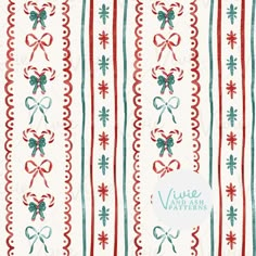 a red, white and green striped background with bows on the side - patterns decorative