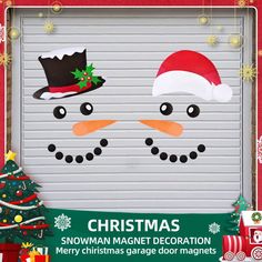 a snowman magnet decoration with a christmas tree