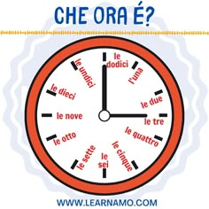 a red and white clock with the words che ora? in french on it