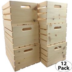 several wooden crates stacked on top of each other