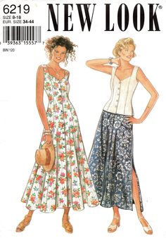 two women's dresses, one in white and the other in floral print