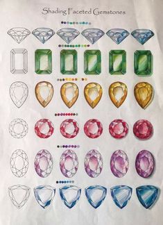 the different shapes and sizes of diamonds are shown in this paper drawing technique with colored pencils