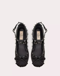 Rockstud Satin Ballerina With Tone-on-tone Studs for Woman Valentino Flats, Woman In Black, Designer Shoe, Fairy Girl, Aesthetic Look, Valentino Rockstud, Valentino Shoes, Shoe Inspo, Cool Shoes