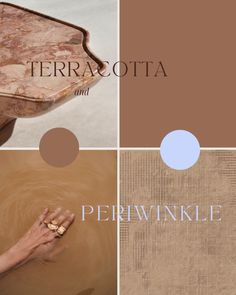 there is a collage with the words terracotta and periwinkle