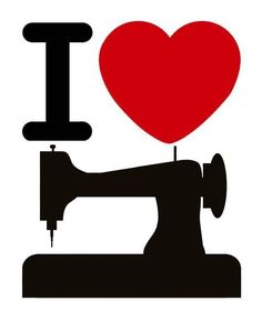 a sewing machine with a red heart on it's head and the words i love sewing