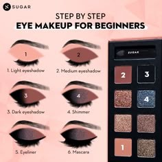 Enhance your gorgeous eyes with this simple eye makeup guide😍💓 Product: ❤️SUGAR Blend The Rules Eyeshadow Palette - 02 Warrior . . 💌… | Instagram Makeup Learning, Eye Makeup For Beginners, Learning Fashion, Eyeshadow Guide, Makeup Basics, Eye Makeup Guide, Almond Eye Makeup, Rock Makeup, Eyeshadow Tutorial For Beginners