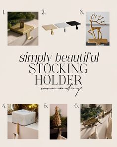 the cover of simply beautiful stocking holder, featuring christmas trees and other holiday decorations