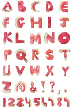 watermelon letters and numbers are shown in this image