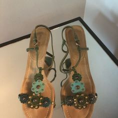 Adorable Green Low Heel Beaded Floral Miu Miu Sandals. Ankle Strap Closure. Vguc - Minor Wear On Soles And Just Needs New Heel Tap. See Pics. Formal Green Embellished Sandals, Green Embellished Round Toe Sandals, Summer Evening Beaded Heels, Beaded Heels For Evening In Summer, Beaded Heels For Evening Summer Occasions, Elegant Embellished Green Sandals, Spring Evening Beaded Heels, Elegant Green Embellished Sandals, Elegant Beaded Summer Heels