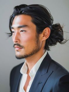 Asian Man Bun Hairstyles, Asian Men Long Hair Hairstyles, Asian Hair Men, Hair Men Long, Low Hair Bun, Man Long Hair, Japanese Men Hairstyle, Men Long Hair, Man Hairstyle