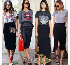 Pencil Skirt Outfits Casual, Rok Midi, Trendy Date Night Outfit, Pencil Skirt Outfits, 4 People, Casual Work Outfits, People People, People Standing, Edgy Outfits