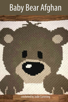 A crocheted afghan featuring a cute baby bear design made in a C2C pattern. The bear is in shades of brown and beige with a playful expression. Teddy Bear Blanket, Bear Baby Blanket, Corner To Corner Crochet Pattern, Crochet Pattern Written, Crochet C2c Pattern, Afghan Crochet Pattern, C2c Graph, C2c Crochet Pattern, Bear Crochet Pattern