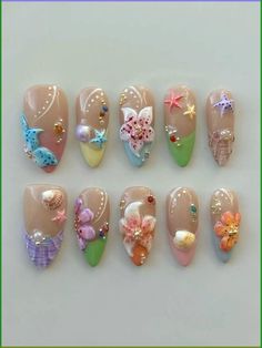 Colorful Summer Nails Designs 2023 | Nails Art Coffins | Summer Best Nails Fake Nails Long, Summery Nails, Really Cute Nails, Beach Nails, Dream Nails, Funky Nails, Commissions Open, Nail Kit, 3d Nails