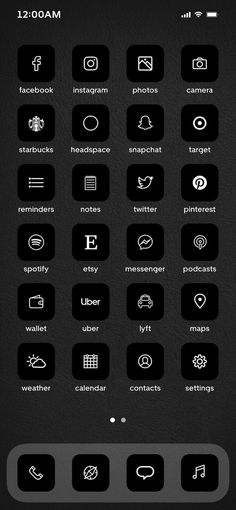 the black and white icons are displayed in this screenshote screen shot from an iphone