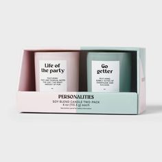 two mugs in a box with the words'life of the party'on them