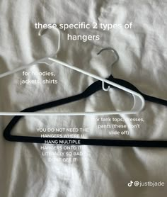 two types of hangers on a white sheet with text describing how to use them