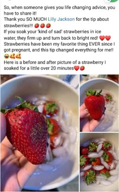 someone is eating strawberries in a bowl