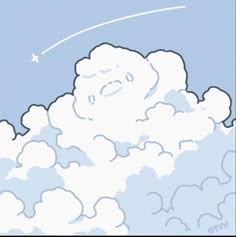 there is a drawing of a cloud in the sky with a plane flying above it