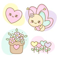 some cute little angels with flowers and hearts in their hands, one is holding a flower pot