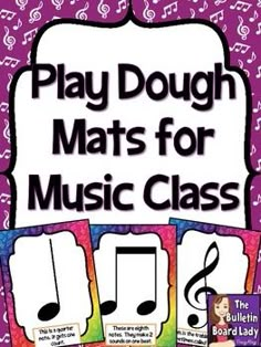 play dough mats for music class with notes on the front and back cover, in bright colors