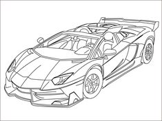 a black and white drawing of a sports car