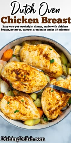 Chicken Breast In Dutch Oven, Roast Chicken Breast And Vegetables, Oven Chicken And Potatoes, Oven Chicken Breast, Recipes For Chicken Breast, Dutch Oven Chicken Thighs, Dutch Oven Chicken Breast, Split Breast Chicken Recipes, Dutch Oven Roast Chicken