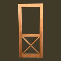 an open wooden door on a black background with the bottom section missing from it's frame