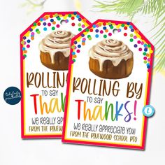 two tags with the words rollin'poling by to say that thanks