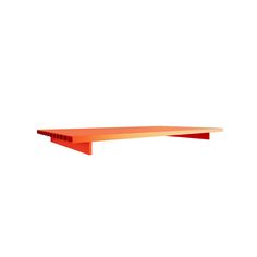 an orange shelf sitting on top of a white wall