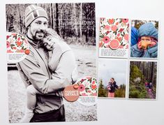 a man standing next to a wall with pictures on it