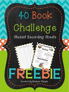 the 40 book challenge for student recording sheets with freebie on it and an image of