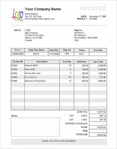 an invoice form with the company's logo on it