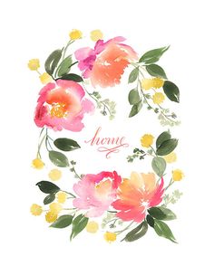 watercolor flowers are arranged in a circle with the word mom on it's side