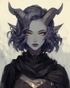 an anime character with horns on her head