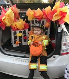 Fire Fighter Trunk Or Treat, First Responder Trunk Or Treat, Trunk Or Treat Ideas For Cars Firefighter, Fireman Trunk Or Treat Ideas, Trunk Or Treat Fire Theme, Fire Theme Trunk Or Treat, Family Firefighter Costumes, Fire Station Trunk Or Treat, Trunk Or Treat Fire Truck