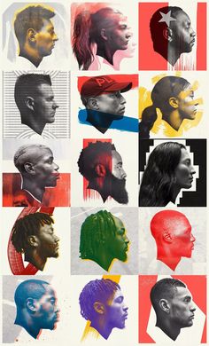 a collage of different types of people's heads in various colors and shapes