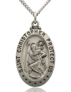 Oval Saint Christopher Necklace in Solid Sterling Silver Protect Us Saint Christopher Necklace, St Christopher Necklace, St Christopher Medal, St Christopher, Saint Christopher, Engraved Gifts, Patron Saints, Catholic Faith, Our Lady