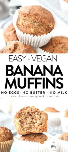 easy vegan banana muffins with no eggs, no butter and no milk