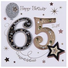 a birthday card with the number sixty five and stars