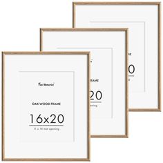 three frames with numbers on them in white and brown wood, each displaying the same frame