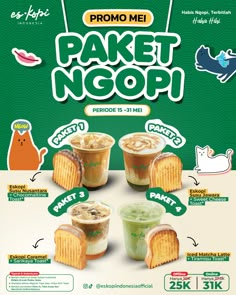 an advertisement with different types of food on it