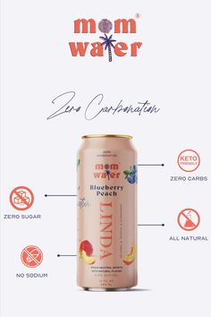 a can of mom water with information about it and the ingredients to use for it