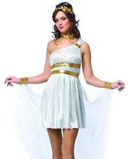 a woman in a white and gold costume