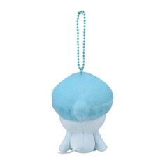 a blue and white stuffed animal with a beaded necklace on it's neck