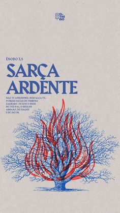 a book cover with an image of a tree in the middle and red flames coming out of it