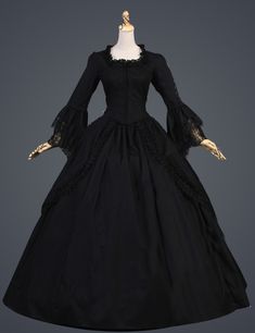 1800s Black Dress, Dark Victorian Dress, 1800s Dresses Victorian, Black Ball Dresses, Oc List, 1860s Ballgown, Gown For Party, Black Victorian Dress, Victorian Sleeves