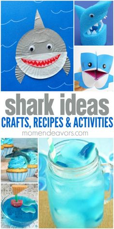 shark crafts and activities for kids that are fun to do with paper plates, cupcakes