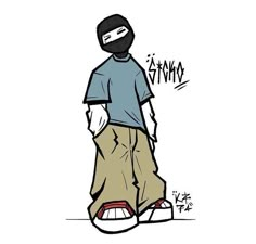 a drawing of a person wearing a helmet and holding a skateboard in his hand