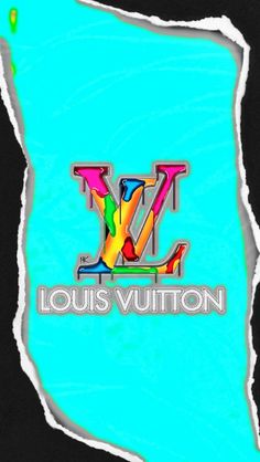 the logo for louis vuitton is shown on a black and blue paper background