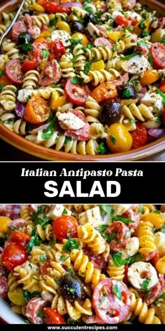 pasta salad with tomatoes, olives and mozzarella